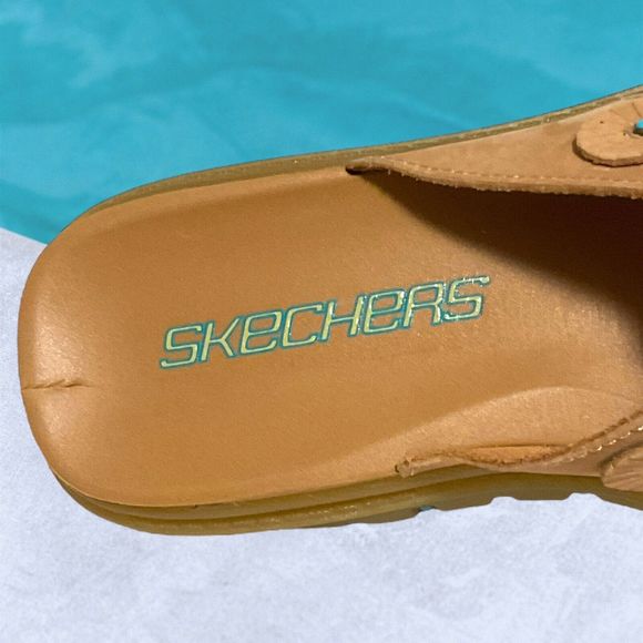 Vtg 90's Y2K Skechers Sky Jammers Wheat Tan Leather Thong Sandals Size 6 W WIDE - Picture 9 of 16